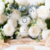 Elegant Frans  Blauw Bloemen Bruiloft Acryl Bord