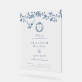 Elegant Frans  Blauw Bloemen Bruiloft Acryl Bord (Hoek)