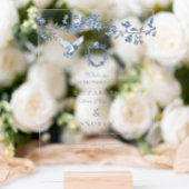 Elegant Frans  Blauw Bloemen Bruiloft Acryl Uitnodigingen