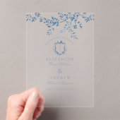 Elegant Frans  Blauw Bloemen Bruiloft Acryl Uitnodigingen (Insitu (Draagbaar))
