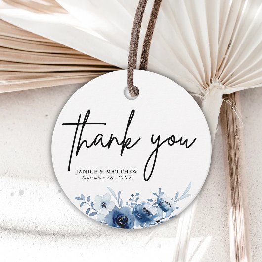 Elegant Frans  Blauw Bloemen Bruiloft Bedankjes Labels