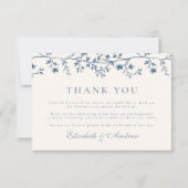 Elegant Frans  Blauw Bloemen Bruiloft Bedankkaart (Voorkant)
