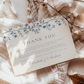 Elegant Frans  Blauw Bloemen Bruiloft Bedankkaart