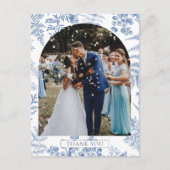 Elegant Frans Blauw Bloemen Bruiloft Dank u Briefkaart (Voorkant)