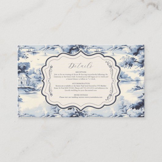 Elegant Frans Blauw  Bloemen Bruiloft Informatiekaartje (Voorkant)