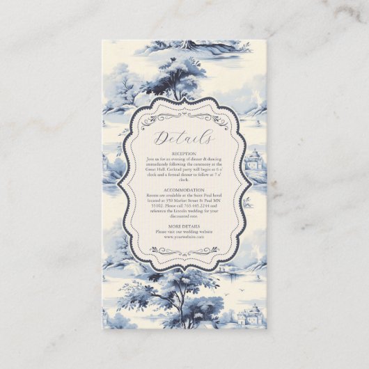 Elegant Frans Blauw  Bloemen Bruiloft Informatiekaartje (Voorkant)