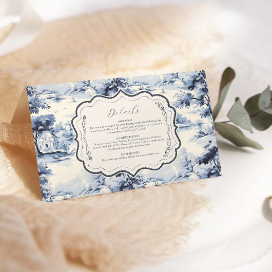 Elegant Frans Blauw  Bloemen Bruiloft Informatiekaartje