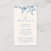 Elegant Frans  Blauw Bloemen Bruiloft Informatiekaartje (Voorkant)