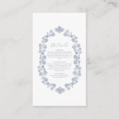 Elegant Frans  Blauw Bloemen Bruiloft Informatiekaartje (Voorkant)
