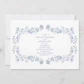 Elegant Frans  Blauw Bloemen Bruiloft Kaart (Voorkant)