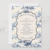 Elegant Frans Blauw  Bloemen Bruiloft Kaart (Voorkant)