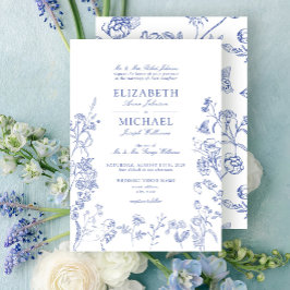 Elegant Frans Blauw Bloemen Bruiloft Kaart