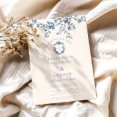 Elegant Frans  Blauw Bloemen Bruiloft Kaart