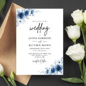 Elegant Frans  Blauw Bloemen Bruiloft Kaart