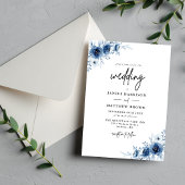 Elegant Frans  Blauw Bloemen Bruiloft Kaart