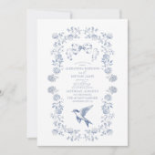 Elegant Frans  Blauw Bloemen Bruiloft Kaart (Voorkant)