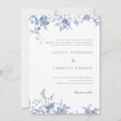 Elegant Frans Blauw  Bloemen Bruiloft Kaart (Voorkant)