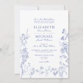 Elegant Frans  Blauw Bloemen Bruiloft Kaart (Voorkant)