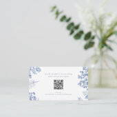 Elegant Frans Blauw Bloemen Bruiloft QR Code Informatiekaartje (Staand voorkant)