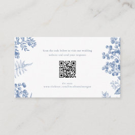 Elegant Frans Blauw Bloemen Bruiloft QR Code Informatiekaartje