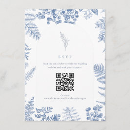 Elegant Frans Blauw Bloemen Bruiloft QR Code Informatiekaartje