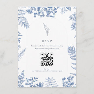 Elegant Frans Blauw Bloemen Bruiloft QR Code Informatiekaartje