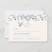 Elegant Frans  Blauw Bloemen Bruiloft RSVP Kaartje (Voorkant)