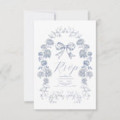 Elegant Frans  Blauw Bloemen Bruiloft RSVP Kaartje (Voorkant)
