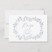 Elegant Frans  Blauw Bloemen Bruiloft RSVP Kaartje (Voorkant)