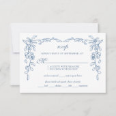 Elegant Frans Blauw  Bloemen Bruiloft RSVP Kaartje (Voorkant)