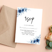 Elegant Frans  Blauw Bloemen Bruiloft RSVP Kaartje