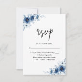 Elegant Frans  Blauw Bloemen Bruiloft RSVP Kaartje (Voorkant)