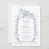 Elegant Frans  Blauw Bloemen Bruiloft Save The Date (Voorkant)