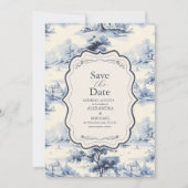 Elegant Frans Blauw  Bloemen Bruiloft Save The Date (Voorkant)