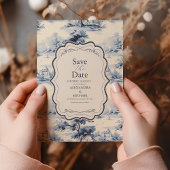 Elegant Frans Blauw Bloemen Bruiloft Save The Date