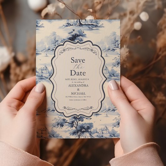 Elegant Frans Blauw  Bloemen Bruiloft Save The Date