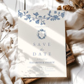 Elegant Frans  Blauw Bloemen Bruiloft Save The Date