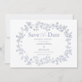 Elegant Frans  Blauw Bloemen Bruiloft Save The Date (Voorkant)