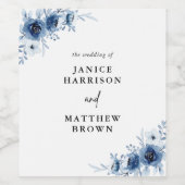 Elegant Frans  Blauw Bloemen Bruiloft Wijn Etiket (Enkel label)