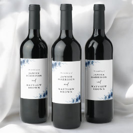 Elegant Frans  Blauw Bloemen Bruiloft Wijn Etiket