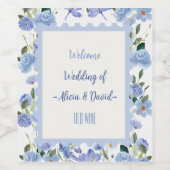 Elegant Frans  Blauw Bloemen Bruiloft Wijn Etiket (Enkel label)