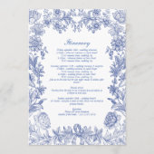 Elegant Frans Blauw Bloemen Huwelijksroute Programmakaart (Achterkant)