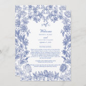 Elegant Frans Blauw Bloemen Huwelijksroute Programmakaart (Voorkant / Achterkant)