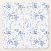 Elegant Frans  Blauw Bloemen Jouy Bruiloft Kartonnen Onderzetters (Voorkant)