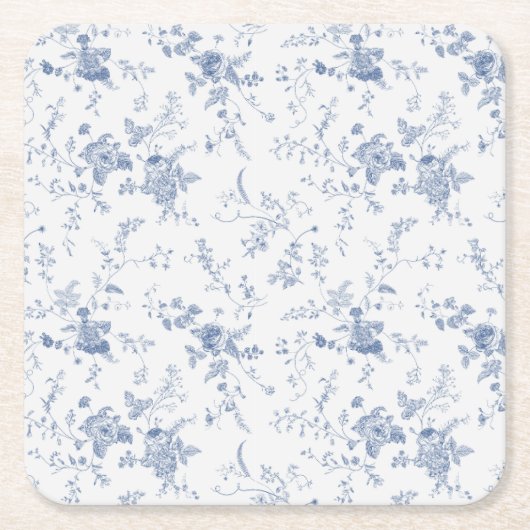 Elegant Frans  Blauw Bloemen Jouy Bruiloft Kartonnen Onderzetters (Voorkant)