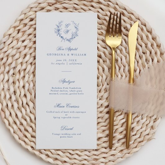 Elegant Frans  Blauw Bloemen Jouy Menu