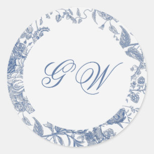 Elegant Frans Blauw Bloemen Jouy Ronde Sticker