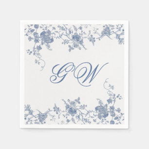 Elegant Frans  Blauw Bloemen Jouy Servet