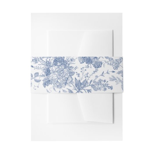 Elegant Frans  Blauw Bloemen Jouy Uitnodigingen Wikkel (Voorkant Voorbeeld)