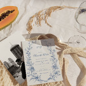 Elegant Frans  Blauw Bloemen Save the Date Kaart